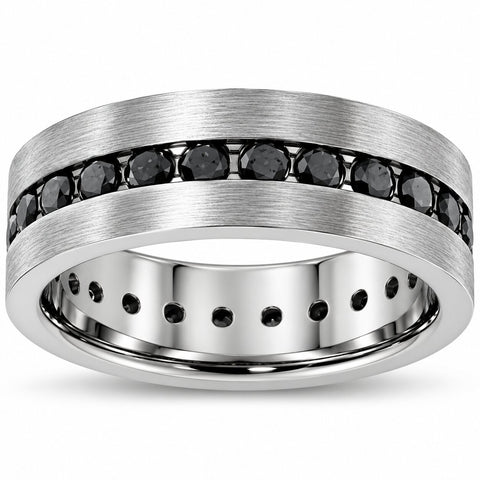 1 1/10ct Black Diamond Brushed Wedding Mens Eternity Band 14K Black Gold