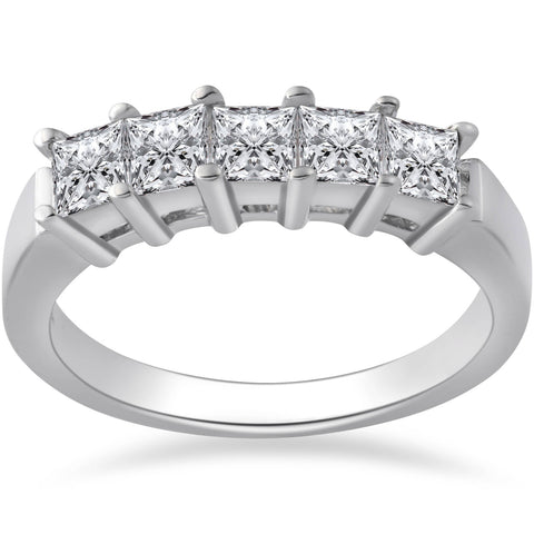1ct Princess Cut Diamond Wedding Anniversary Ring 14k White Gold Five Stone
