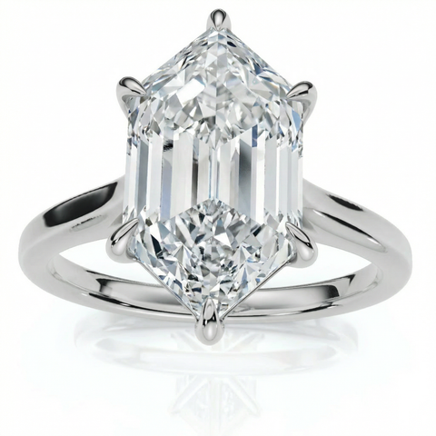 Certified 3Ct Vireo Elongated Hexagon Diamond Engagement Ring 14k Gold Lab Grown