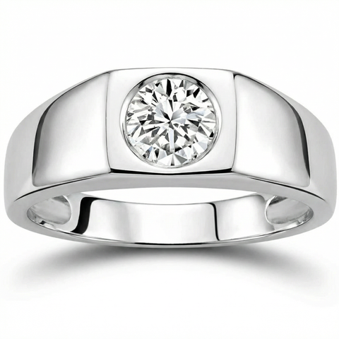1 Ct Solitaire Lab Grown Men's Diamond Wedding Ring in 10k White Gold