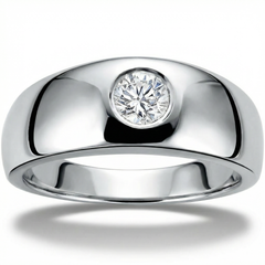 Mens 14k White Gold 1/2ct Solitaire Bezel Round Diamond Wedding Anniversary Ring