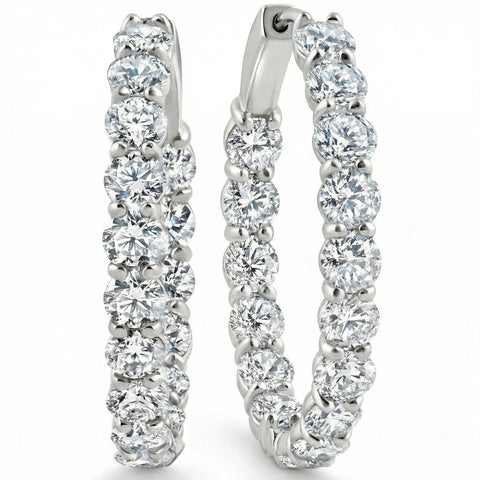 5 1/2Ct Diamond Inside Outside Hoops 14 Gold Earrings Lab Grown 1" Tall