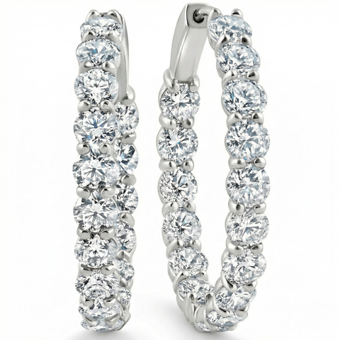 5 1/2Ct Diamond Inside Outside Hoops 14 Gold Earrings Lab Grown 1" Tall