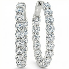 5 1/2Ct Diamond Inside Outside Hoops 14 Gold Earrings Lab Grown 1" Tall
