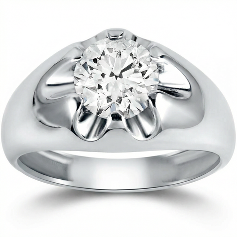 Mens 1 1/2ct Diamond Solitaire Belcher Wedding Ring 14k Gold Lab Grown