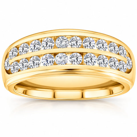 1 Ct Diamond Mens Double Row Wedding Ring 10k Yellow Gold