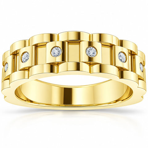 1/4 Ct Mens Diamond Wedding Ring Yellow Gold Chain Link Band