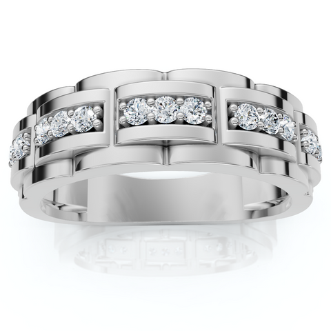 VS .54Ct Mens Natural Diamond Wedding Ring 14k White Gold Anniversary Band
