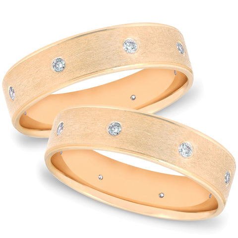 Gold 2ct Comfort Brushed Diamond Wedding Ring Set