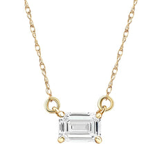 VS 3/4 Ct Emerald Cut Sideways Lab Grown Diamond Pendant 14k Gold Necklace