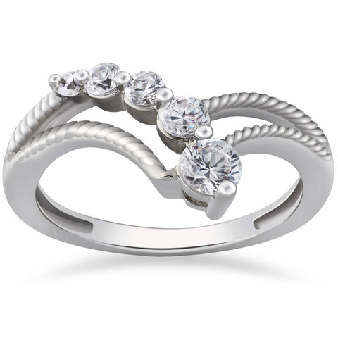 1/2 ct Graduated Diamond Journey Right Hand Ring 10K White Gold