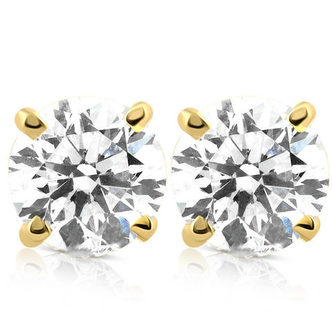 1 1/4 Ct Diamond Screw Back Studs 14k Yellow Gold Lab Grown Eco Friendly (I-J, VS)