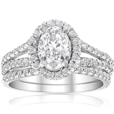 G/SI 1.75Ct Diamond & Oval Moissanite Engagement Wedding Ring Set 14k White Gold