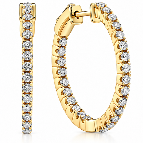 G/VS 1 Ct Diamond Hoops Women's Earrings Lab Grown 10k Yellow Gold 1"Tall