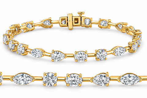 8Ct Mixed Cut Diamond Tennis Bracelet 7" 14k Yellow Gold Lab Grown