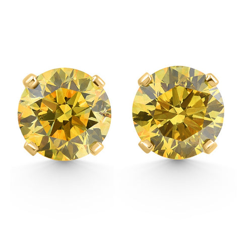 .40 - 1.00 Ct TW Fancy Yellow Round Diamond Studs in 14k Gold Lab Grown Earrings