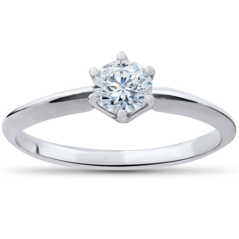 1/3ct Round Diamond Solitaire Engagement Ring 14K White Gold Size 6