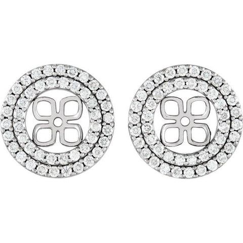 7/8Ct Double Halo Diamond Earring Jackets 14K White Gold (For 8mm Pearls)