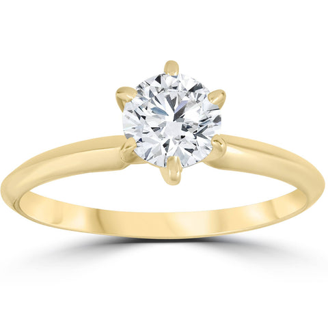 G/SI Yellow Gold 1ct Round Solitaire Diamond Engagement Ring 14K Enhanced