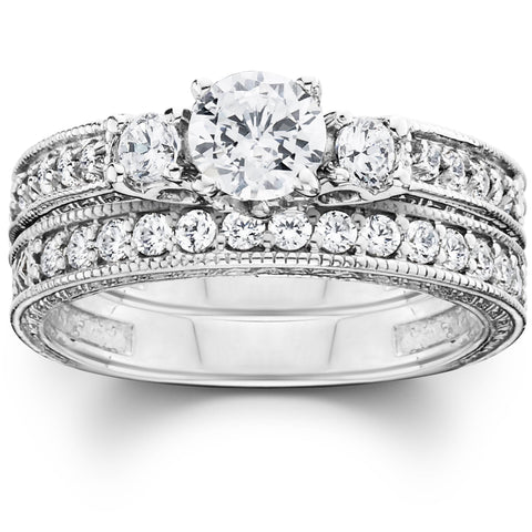 1 1/4ct Vintage Diamond Engagement Wedding Ring Set 14K