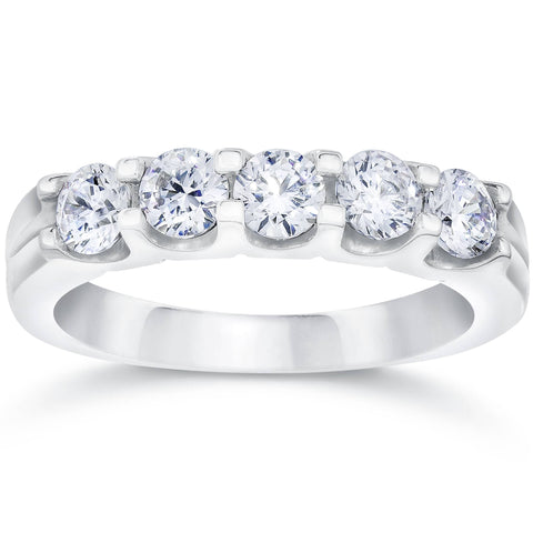 G/VS 1 Cttw Diamond U Prong Five Stone Ring Women's Wedding Band White Gold
