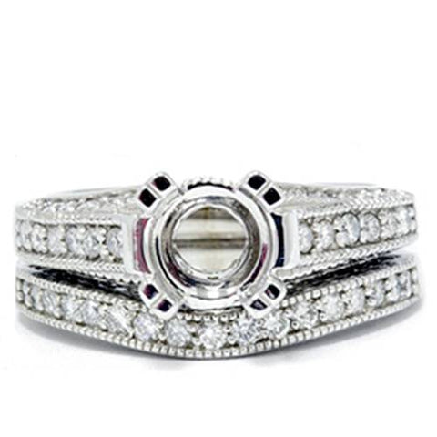 1/2 ct Diamond Engagement Ring Setting Semi Mount & Matching Wedding Band 14k WG