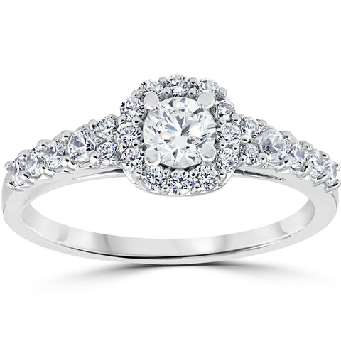 3/4 Ct Cushion Halo Round Diamond Engagement Ring 14K White Gold Solitaire
