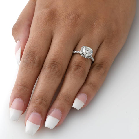 FG/SI 2 Carat Cushion Halo Enhanced Diamond Engagement Ring 14K White Gold