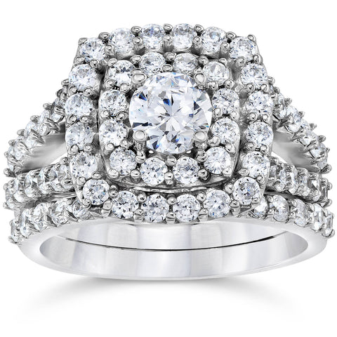 2 Ct Diamond Cushion Halo Engagement Matching Wedding Ring Set White Gold