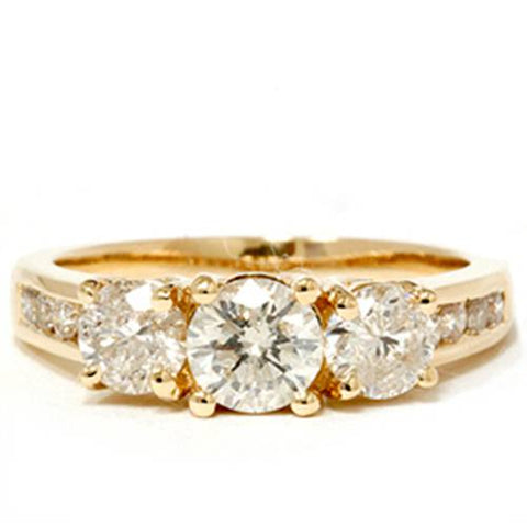 2ct Diamond Three Stone Engagement Ring 14K Yellow Gold Channel Set Round Cut