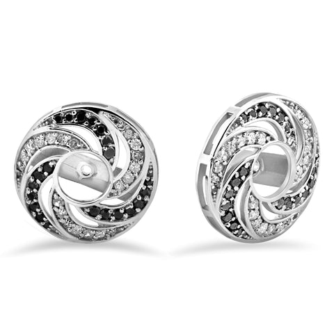 1/2ct 14K White Gold Black & White Diamond Spiral Earring Jackets (up to 4mm)