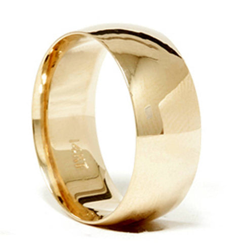 14k Yellow Gold 8mm Plain Wedding Band High Polished Men's Ring