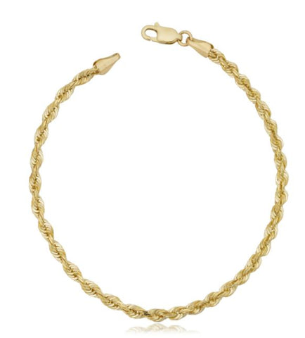 10k Yellow Gold 3.2mm Semi Solid Rope Chain Bracelet