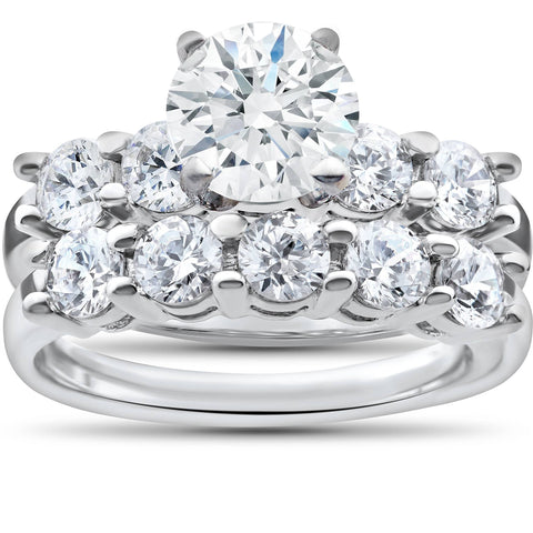 2 3/4 ct Diamond Engagement & Matching Ring Matching Five Stone Enhanced 14k Gold