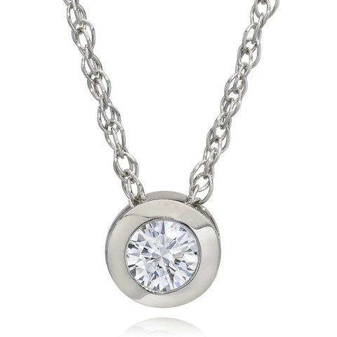 1/3 ct Bezel Solitaire Natural Diamond Pendant 14K White Gold Women's Necklace
