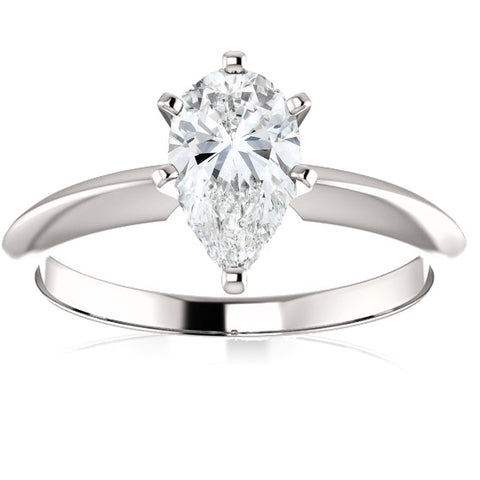 SI1/E 1 Ct Pear Shape Diamond Engagement Ring Lab Grown 14k Gold