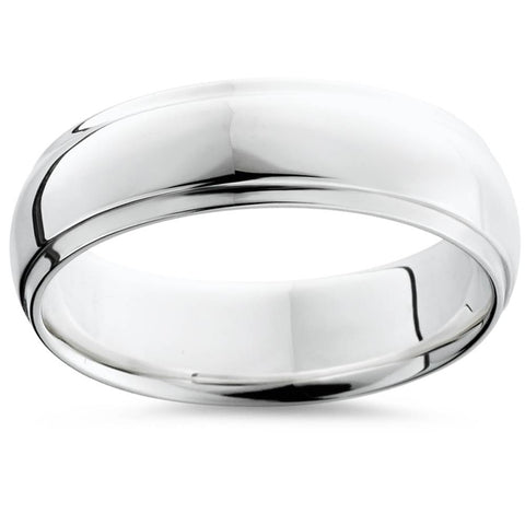 Men's 6mm Step Cut High Polished Wedding Ring 14K White Gold Band
