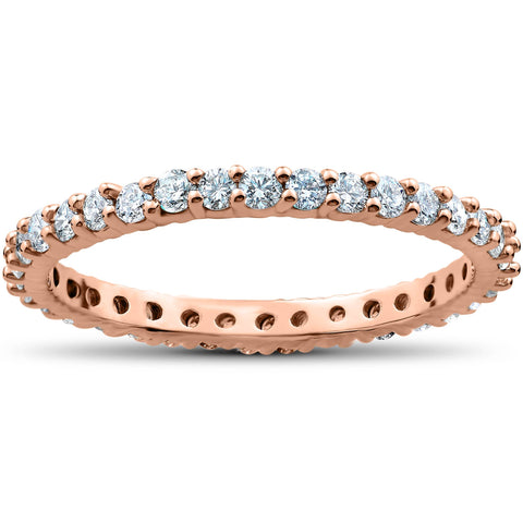 Rose Gold Diamond Eternity Ring 1 Ct Wedding Stackable Engagement Band 14 Kt