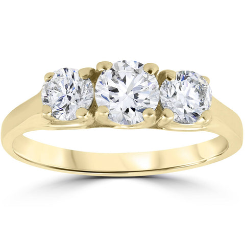1Ct TW Three Stone Round Cut Natural Diamond Engagement Ring 14k Yellow Gold