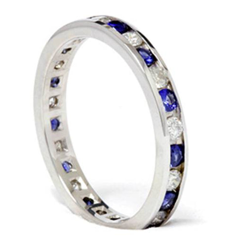 1 1/2ct Diamond & Sapphire Eternity Ring 14K White Gold