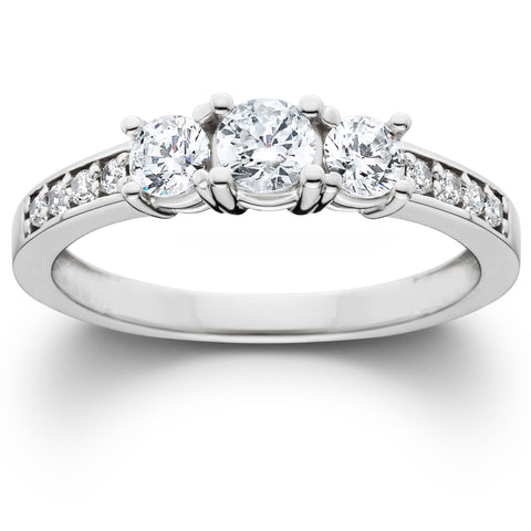 1ct 3-Stone Diamond Engagement Round Brilliant Cut Ring 14K White Gold