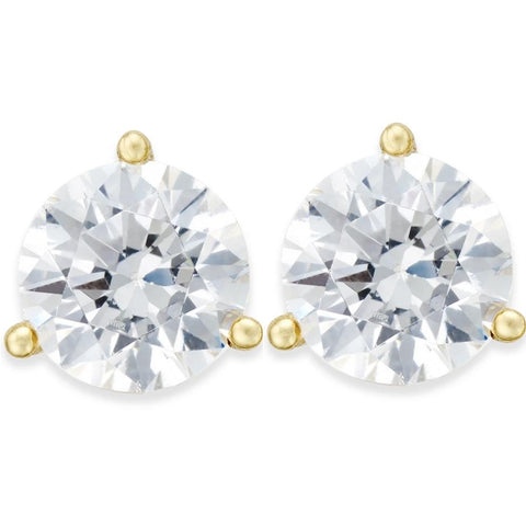 F/VS 2Ct TW Moissanite Martini 3-Prong Studs Available in White or Yellow Gold