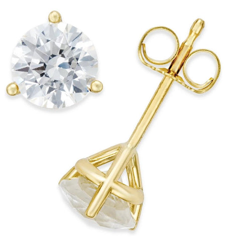 F/VS 2Ct TW Moissanite Martini 3-Prong Studs Available in White or Yellow Gold