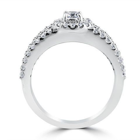 Halo Engagement Bridal Ring Band Set 1.01 Ct Real Diamond Jewelry 14K White Gold