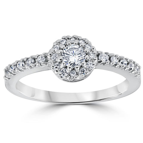 G SI 5/8 ct Pave Halo Diamond Engagement Solitaire Enhanced Ring 14K White Gold