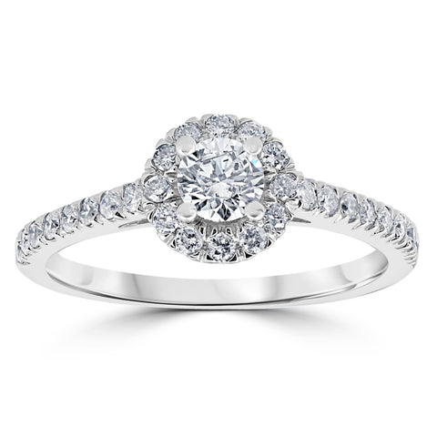 VS 7/8ct Halo Lab Created 100% Diamond Engagement Ring 14K White Gold