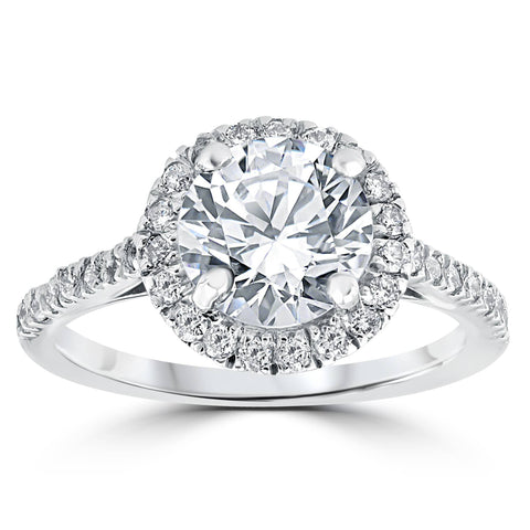 2 1/3 ct Round Solitaire Diamond Halo Engagement Ring 14k White Gold Enhanced