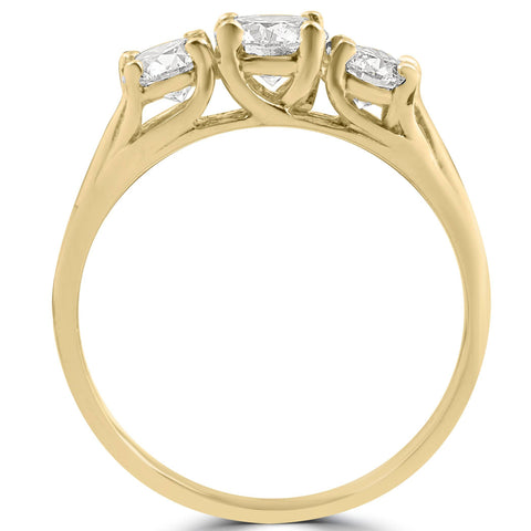 1ct 3-Stone Diamond Solitaire Round Engagement Ring 14K Yellow Gold