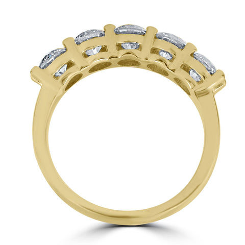 2 ct Diamond Five Stone Wedding Anniversary Round Cut Ring 14k Yellow Gold