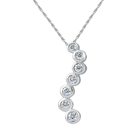 1 1/2 cttw Diamond Bezel Journey Pendant Necklace 18" Chain 14k White Gold